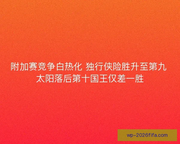 附加赛竞争白热化 独行侠险胜升至第九 太阳落后第十国王仅差一胜